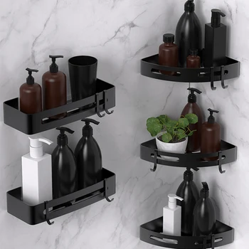 

Wall Mounted Hook Removable Bathroom Basket Kitchen Spice Hanging Rack Storage Shelf Multi-Functional Free Perforated Organizer