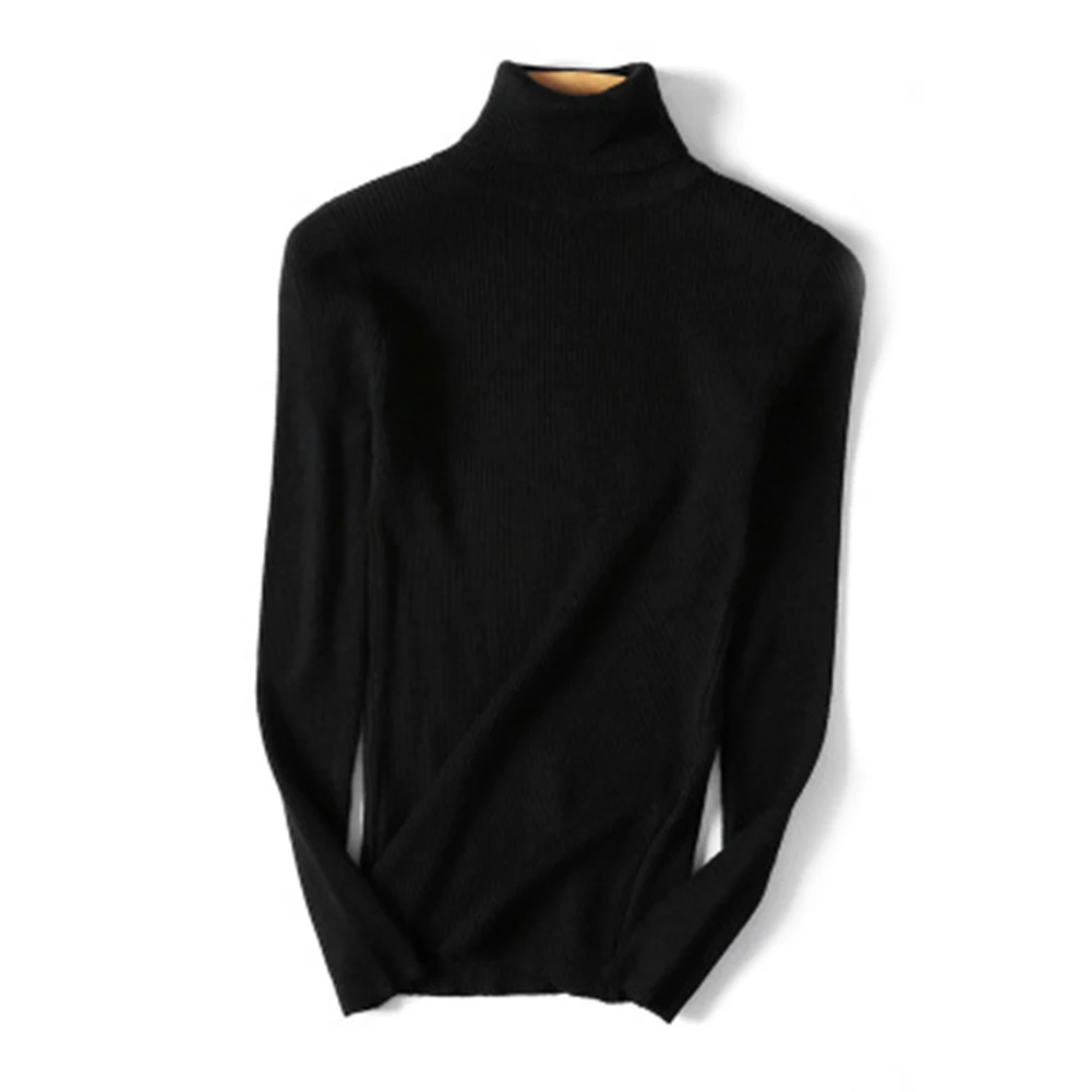 

Woman Pullover Knitted Slim Elastic Turtleneck Sweater Solid Autumn Jumper Warm Soft