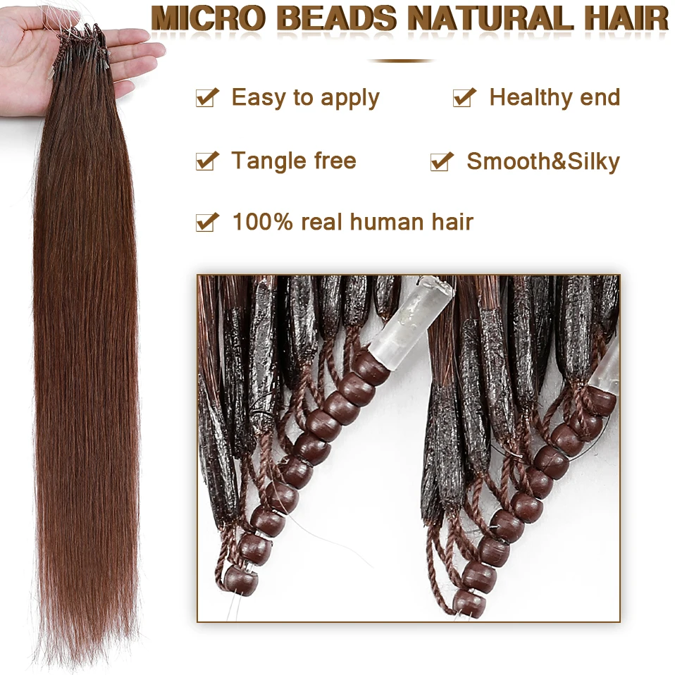 S-noilite 8D Natural Hair Extensions Human Hair 50pcs 0.6g/s Micro Ring 18Inch Blonde Micro Link Loop Extension For Women