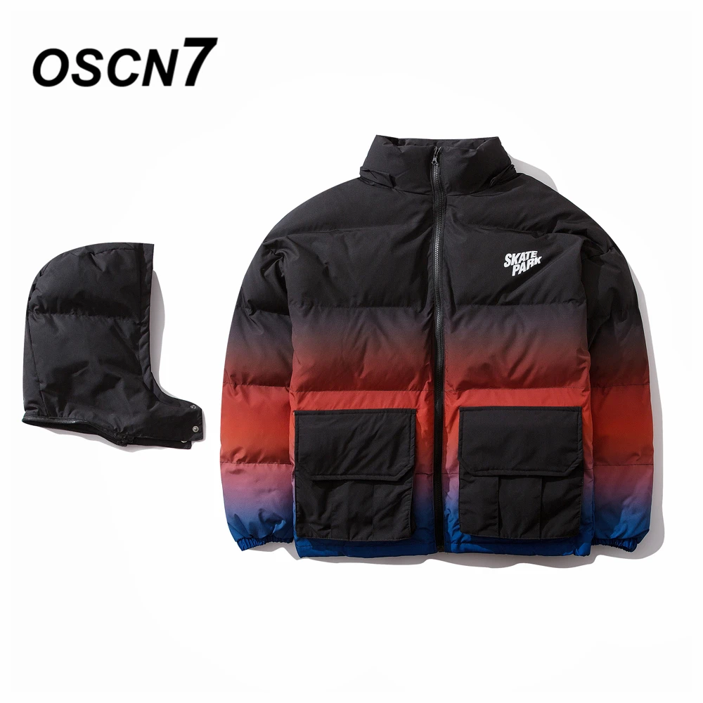 OSCN7 Retro Oversize Contrast Color Padded Jackets Men Japanese Streetwear Loose Casual Women Parkas Jackets Coat 6088
