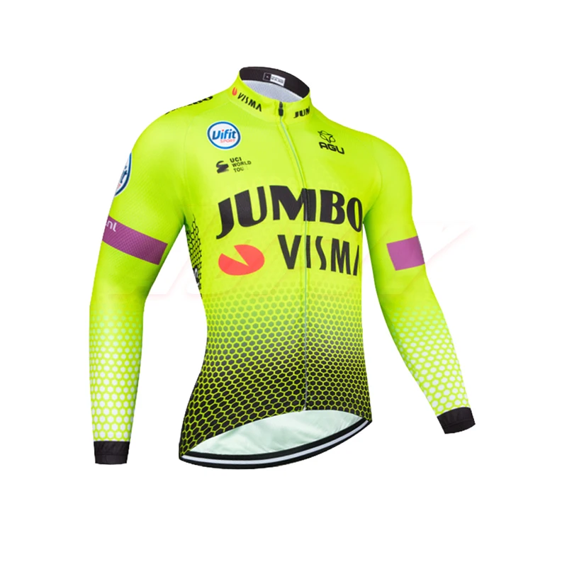 Флуоресцентный зеленый JUMBO VISMA мужские и женские велосипедные Джерси Длинные комплекты Зимние флисовые теплые MTB Ropa Ciclismo комбинезон