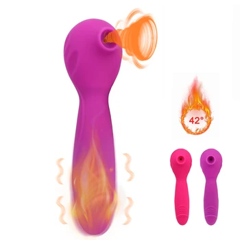 2 In 1 Heated Dildos Women Sucking Vibrators Clitoris Sucker G-Spot Vaginal Massager Anal Plug Erotic Toys For Sex Masturbation 1