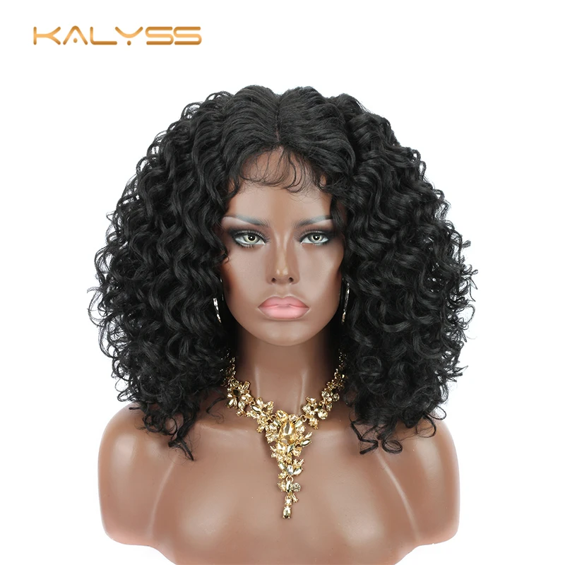 Kinyss 8 дюймов черный глубокий кудрявый синтетический короткий кружевной передний парик для черных женщин афро кудрявый парик шнурка средняя часть волос парики
