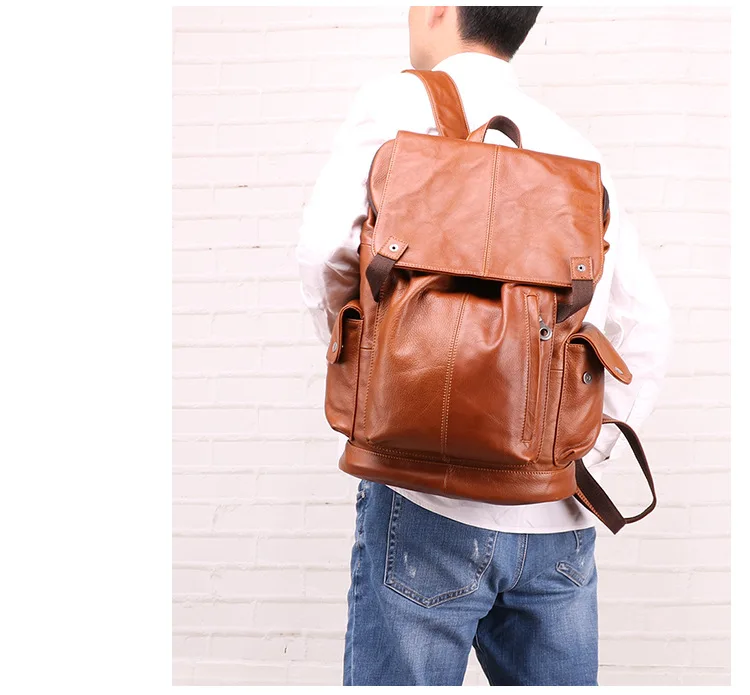 Повседневный мужской рюкзак 2019 Новый Винтажный Мужской Компьютерная сумка через плечо из натуральной кожи складной рюкзак для ноутбука