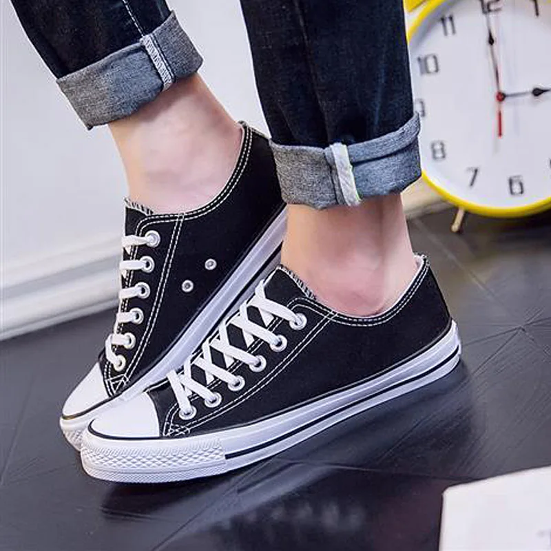 Big size 35-47 high top sneakers canvas shoes boys sneakers unisex shcool shoes men comfort sneakers man autumn shoes - Цвет: Black and white B