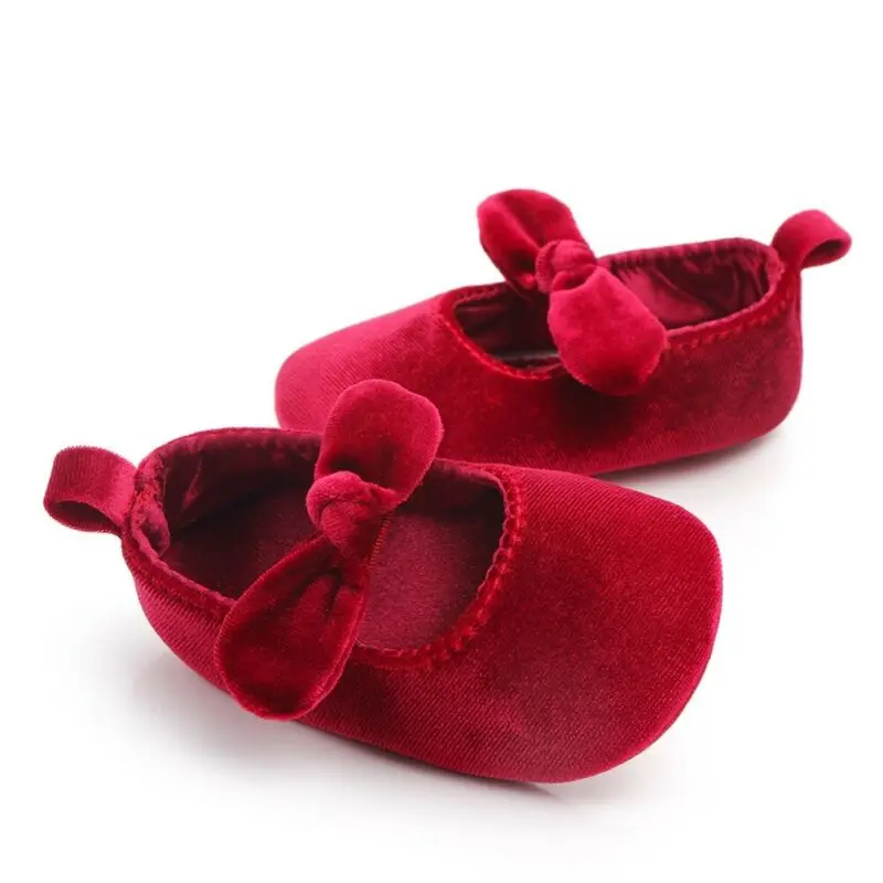 Baby Girl Shoes Cute Princess Newborn Infant Velvet Red Christmas Bow First Walkers 0-18M