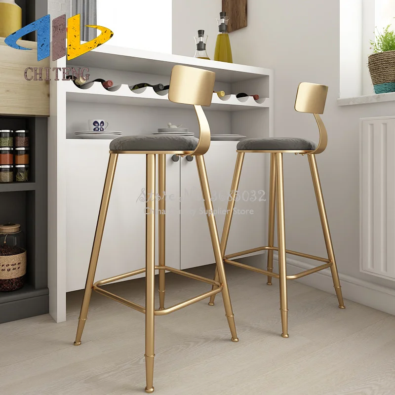 

Nordic Simple Golden Bar Chair Dessert Shop Cafe Restaurant Leisure Chair Back High Stand Bar Chair Bar stool