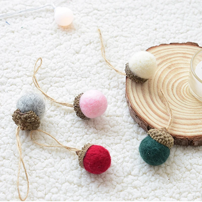 Xmas Tree Ornament Wool Felt Pine Tower Ball Pine Cone Acorn String DIY Material Pendant Christmas Decor Home New Year 6pcs