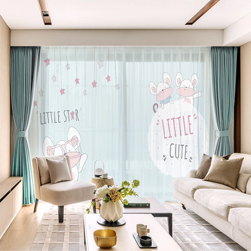 

Custom Chiffon Curtain Window Drape for Nursery Kids Children Living Room Mice Star Khaki Gray Brown Pink Blue