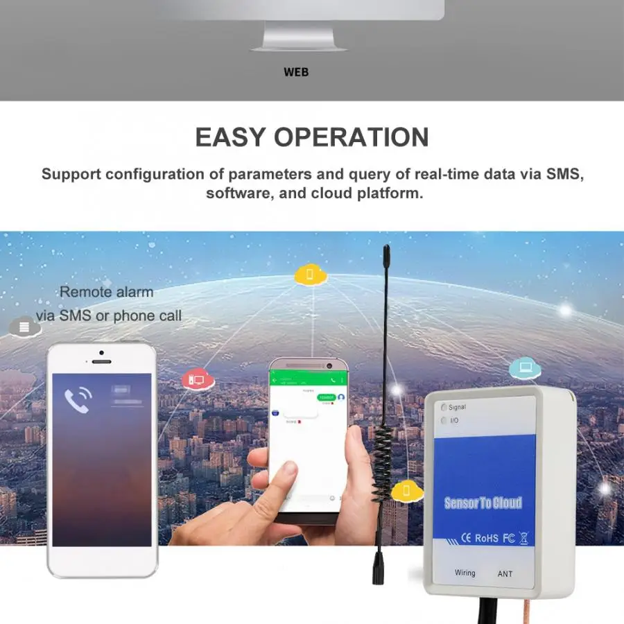 Компактный водонепроницаемый датчик передачи сигнала в облачный GSM GPRS модуль связи в реальном времени IoT 100-240 В