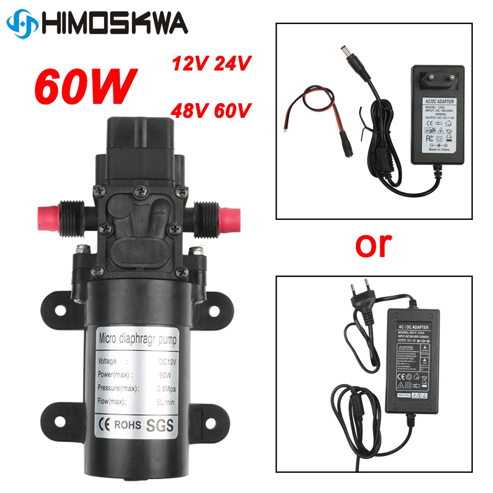 60 Вт DC12V 24 в 48 в 60 в микро мембранный насос, автомобильный моечный насос, электрический водяной насос, мембранный насос