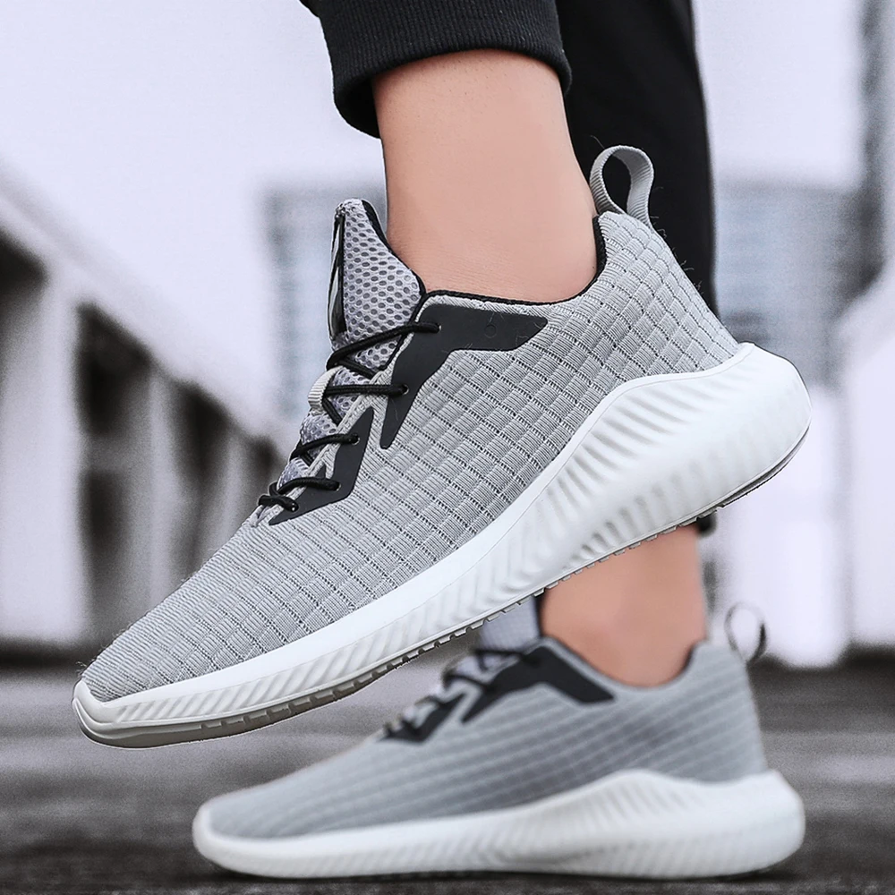 2019Autumn and winter new 36-48 large size men's sports shoes lightweight breathable knitted urban running shoes outdoor sports - Цвет: 1925gray