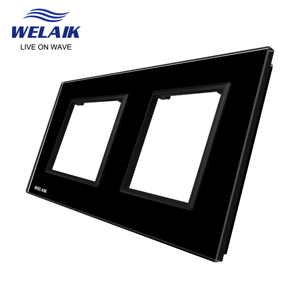 EU 2Frame 151*80mm Wall Socket Outlet Square-hole Crystal Tempered Glass Panel DIY Parts A288W1 access panel wall touch switch socket pixel style switch board tempered glass frame
