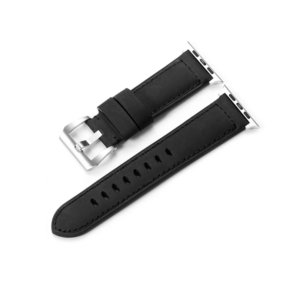 Кожа Ремешки для наручных часов для Apple Watch, ремешок кожаный ремешок для наручных часов iWatch, аксессуары для серии 1/2/3/4 часы ремешок 38 мм 40 мм 42 44 мм - Цвет ремешка: Black with S
