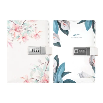 

2x Notepad Sub-Notebook Diary with Lock Hand Book Password Lock Notebook Calla Lily & Plum Blossom