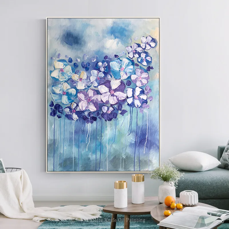 

Nordic flower Oil painting on canvas palette knife heavy texture abstract wall art pictures for living room Interior Design