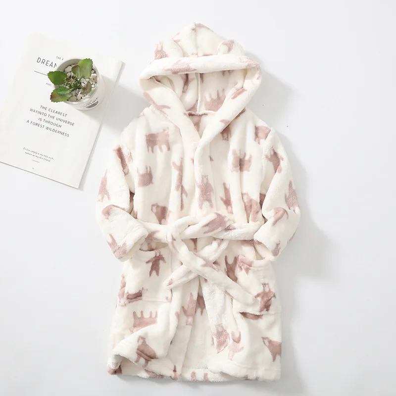 Autumn Winter Baby Kids Sleepwear Robe Flannel Warm Bathrobe For Girls Boys Pajamas 4-12Years Teenagers Children's Dressing Gown