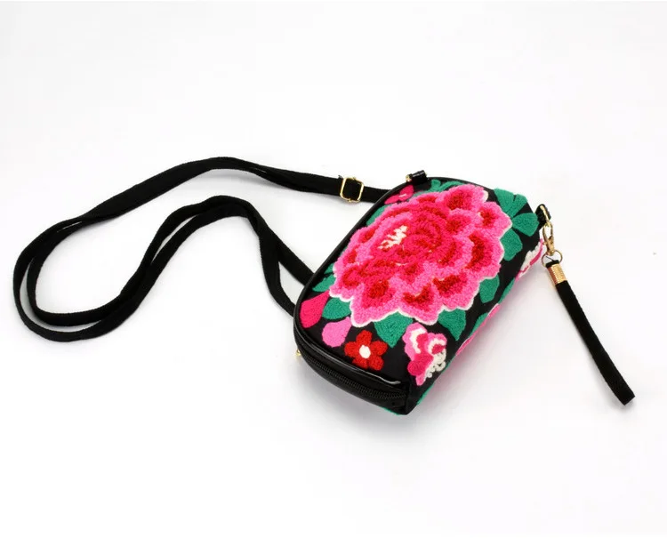 New Style Canvas Embroidery Bag Women's Embroidered Change Mobile Phone Bag Shoulder Cross-body Mini Clutch Bag