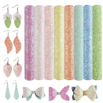 

8Pcs/Set Shiny Glitter Sequins Leather Sheet PU Faux Leather Kit Earrings Hair Bows Clips DIY Crafts Jewelry Making Accessories