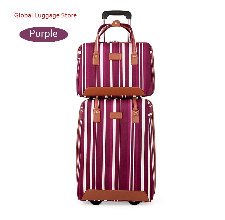 Purple Set 20 дюймов Оксфорд сумки на колёсиках набор Spinner Женский Бренд чемодан колеса полоса носить на дорожные сумки - Цвет: Purple Set