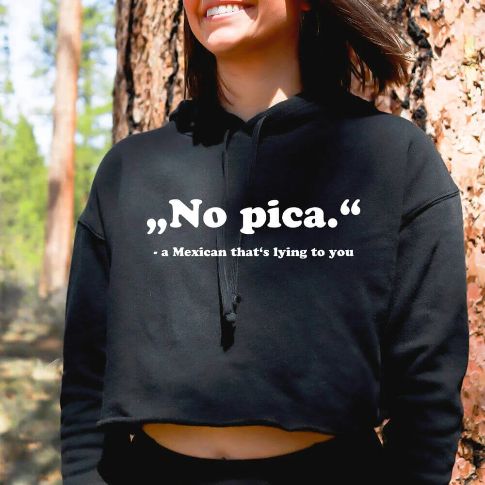 No Pica Sudadera con capucha para mujer, Top corto con estampado divertido en Top informal de manga larga, pulóver mejicano liso, Tops con capucha, 100% algodón|Sudaderas con y sudaderas| -