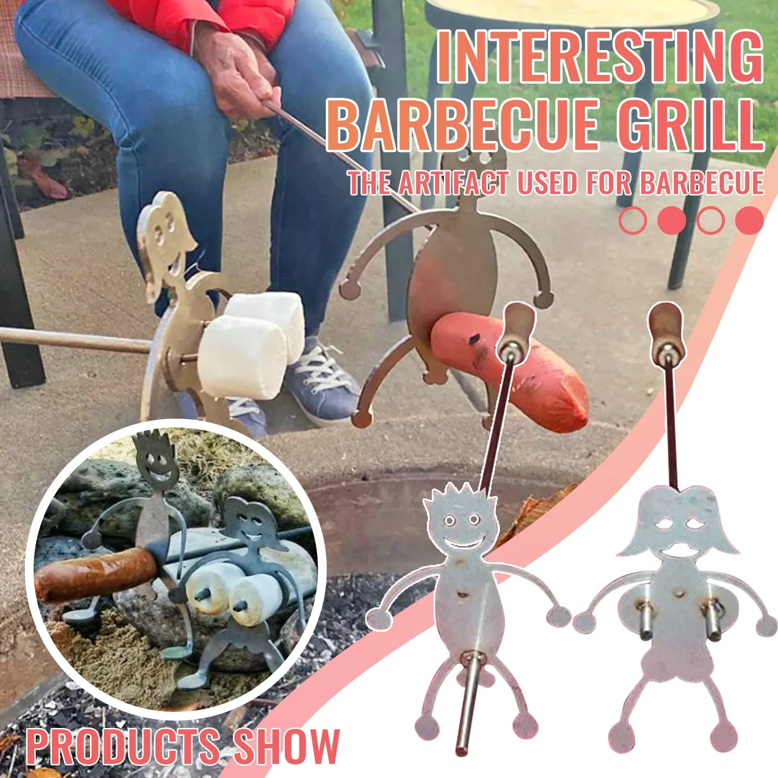 Cooker Skewer Roaster Bbq Practical Anti-rust Tools Funny Hotdog Boy Man And Marshmallow Girl Woman |