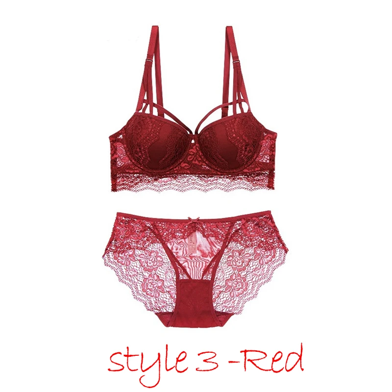 Wine red3 Сексуальный женский комплект нижнего белья, комплект пуш-ап с бюстгальтером, чашка 3/4, брендовый зеленый кружевной комплект нижнего белья, женский бюстгальтер с глубоким v-образным вырезом, черный - Цвет: Wine red3
