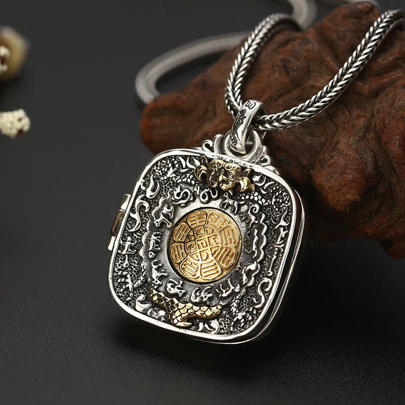 100% Real 925 Sterling Silver Buddha Zodiac Gawu Box Instrument Vajra Pendant Men Women Necklace Fine Jewelery | Украшения и