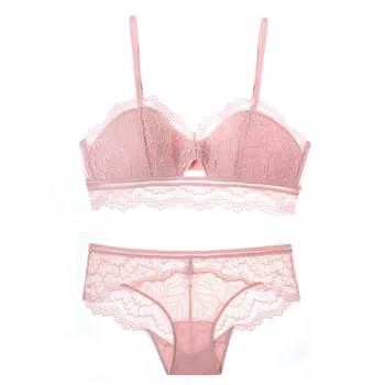 

Sexy 3/4 Cup Lace Bra Set Women Push Up Bra Low Rise See Through Briefs Lingerie Underwear Set Hollow Out Bralette Backless Tops