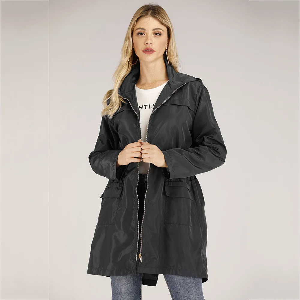 

2020 Women's Spring Windbreaker High-quality Hooded Fashion Women Clothing Fashion Apparel High Waist Zipper Trench Coat TA9555