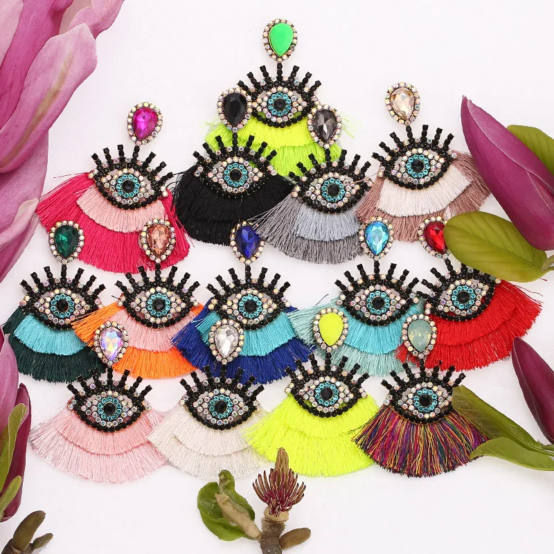 

New Arrival Long Tassel Statement Dangle Earrings For Women Bohemian Fashion Trendy Jewelry Evil Earring Party Jewelry
