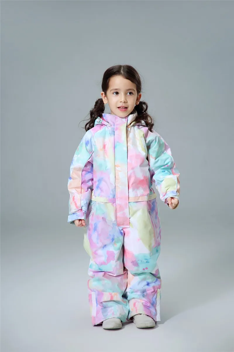 Зимние детские комбинезоны для сноубординга, водонепроницаемые, ветрозащитные, уличные, для кемпинга, лыжная куртка, штаны для девочек и мальчиков, детские бархатные комплекты с капюшоном - Цвет: girl-1