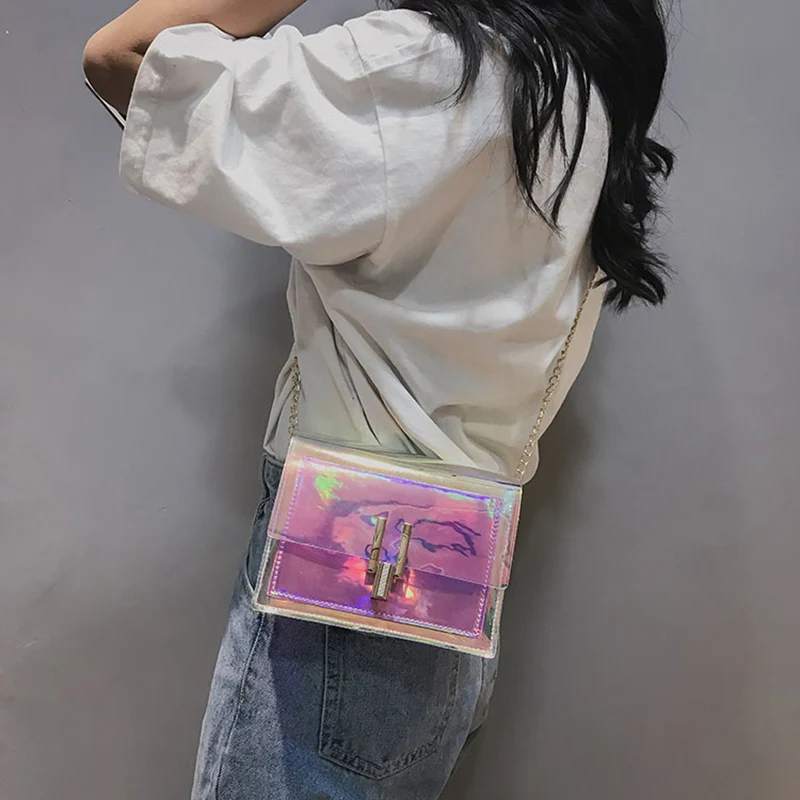 Fashion Women Colorful Jelly Shoulder Bag Girl Laser Holographic Transparent Handbag Crossbody Messenger Bags Mini Tote SS0424 (18)