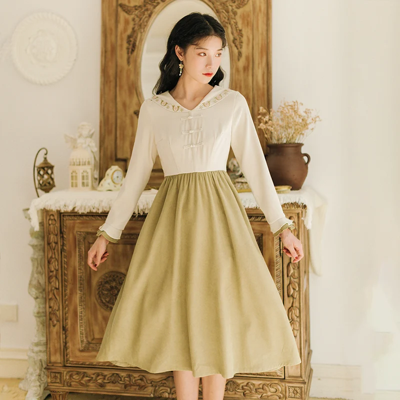 

2019 new fashion women's clothing Vintage Long Sleeve Dress dresses women dress 8550