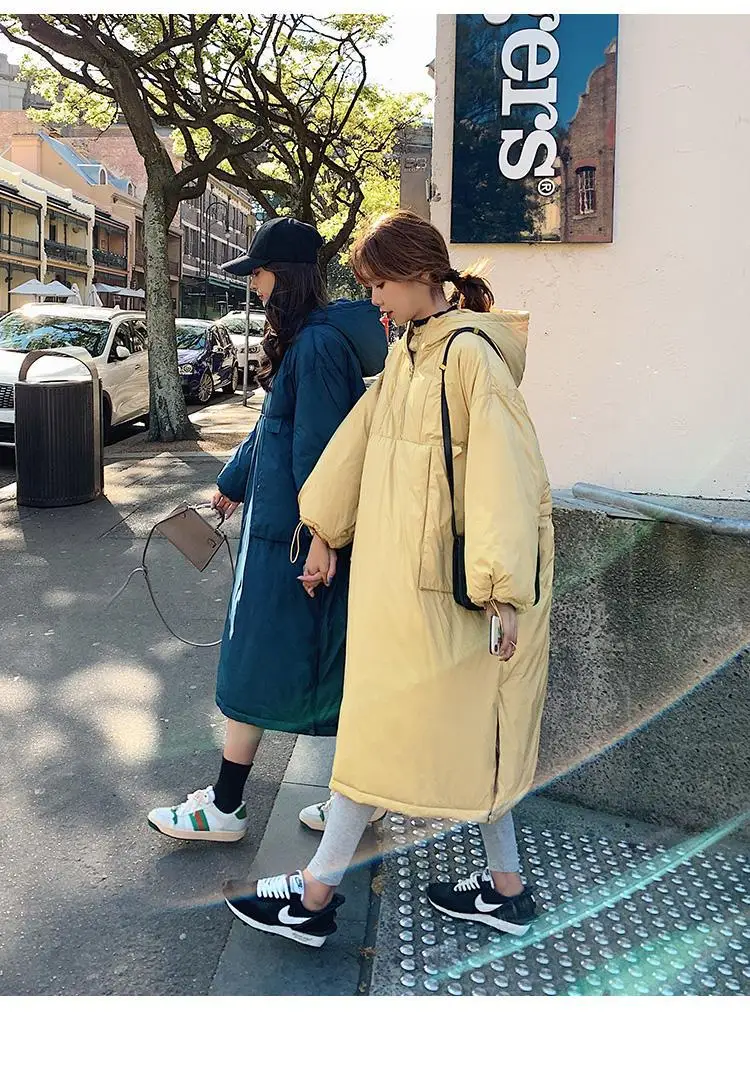 Students Thick Warm Solid Color Cotton Coat Women's Mid-length 19 Winter New Style Korean-style Loose Casual Hooded Pullover Cot