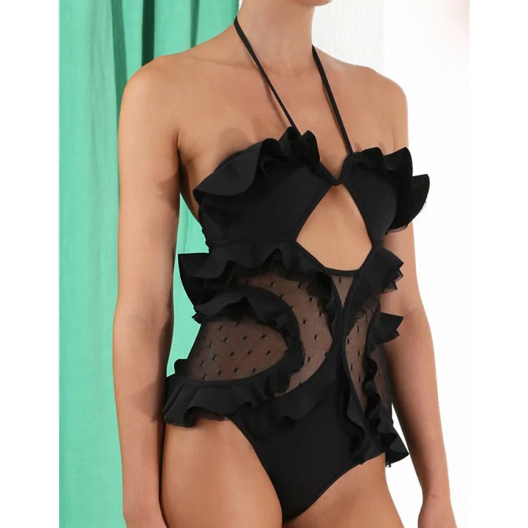 

One-Piece Swimwear For Women Swimsuit Full One Piece Female Plus Size Swim Wear Woman New Sexy Hollow Solid Polyester Sierra