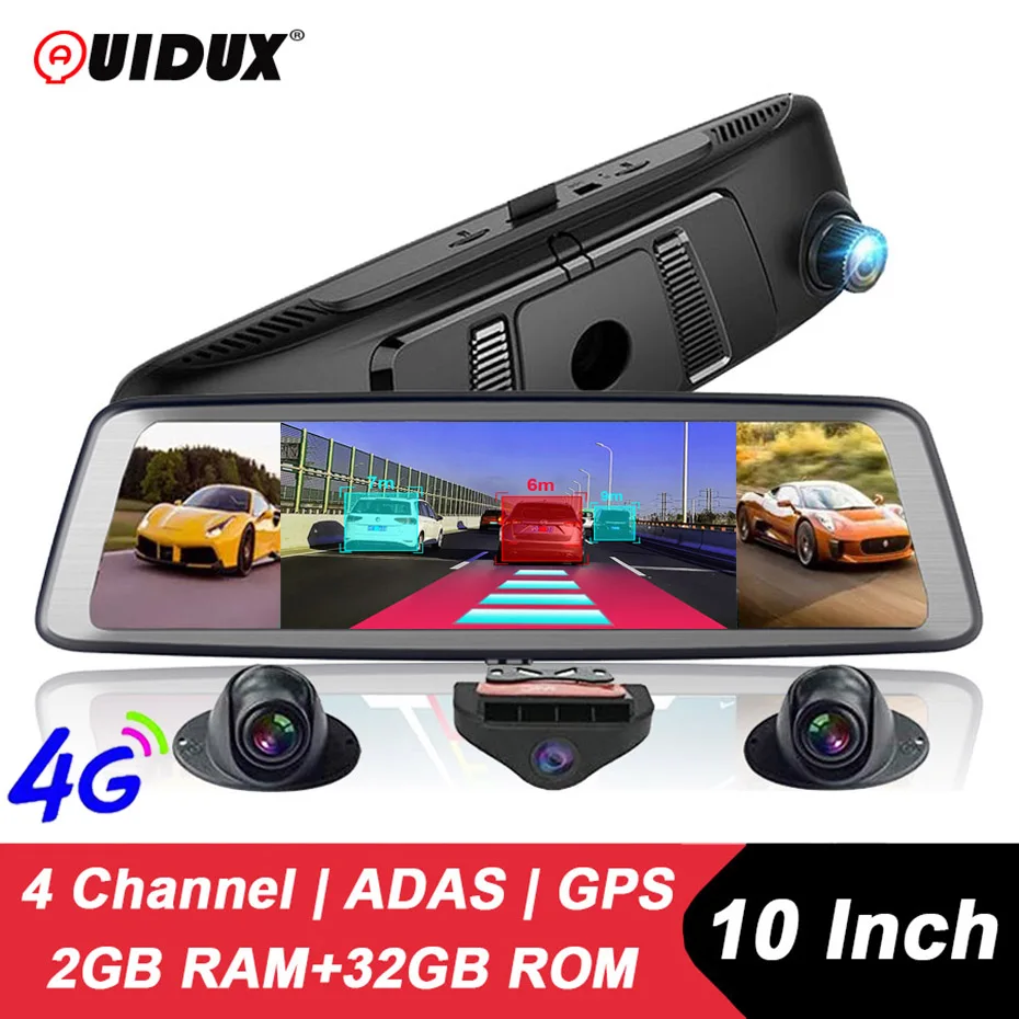 QUIDUX 1" ips зеркало заднего вида 4G Android 5,1 gps навигация ADAS dash cam 2G ram 3 2G rom 1080P 4 камеры Автомобильный видеорегистратор DVR