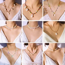 17 estilos dulce perla blanca de imitación gargantilla COLLAR COLGANTE nupcial boda gótico Puka Concha amor perlas collar de cadena joyería(China)