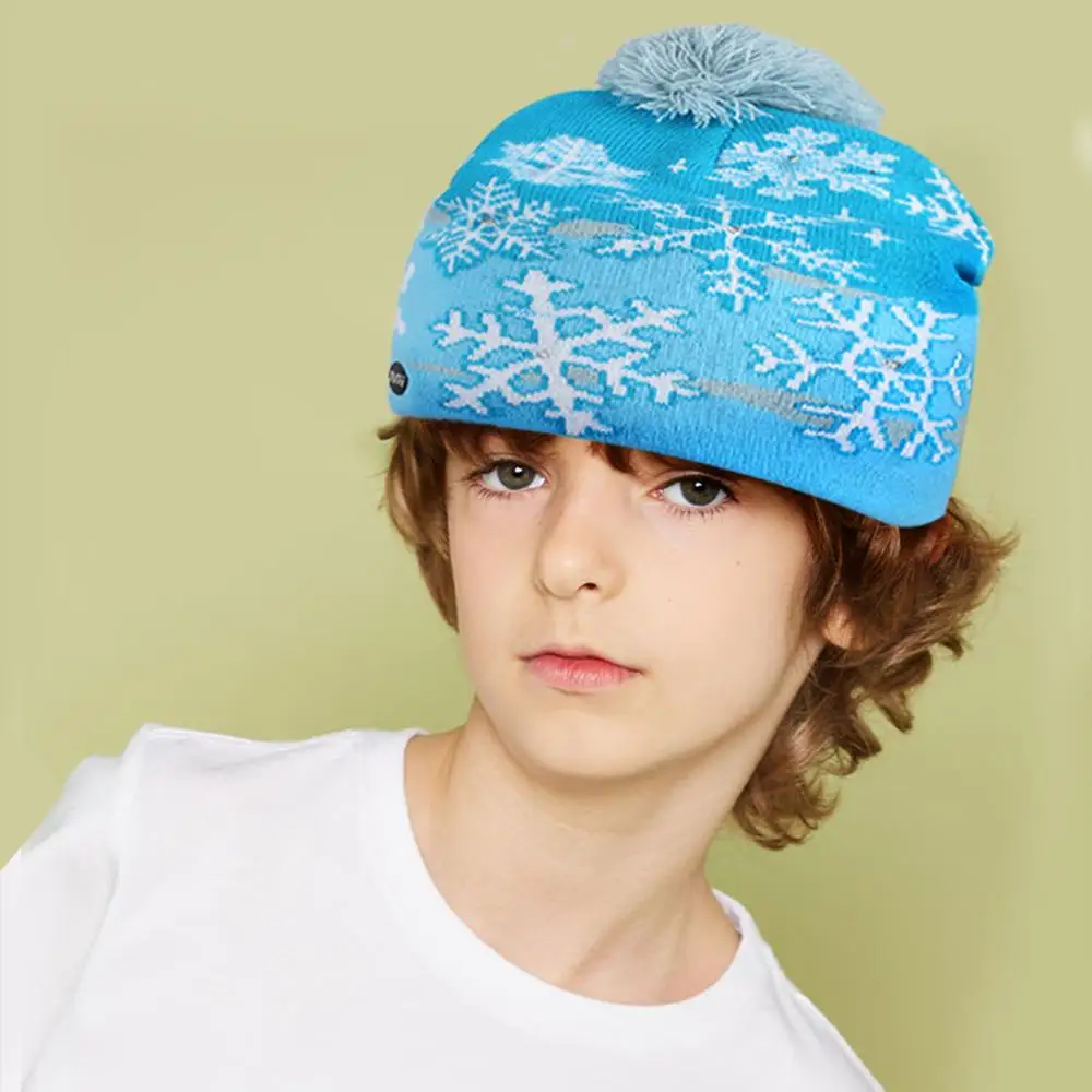Синие Шапки с помпоном, светодиодный светильник, женские зимние шапки, рождественские мужские шапки, вязаные шапки для холодного снега, Детские теплые короткие шапки на осень