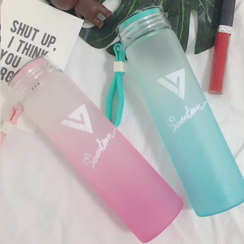 

KPOP SEVENTEEN 17 Water Cup AI1 Gradient Glass Bottle Frosted Drink WONWOO DK