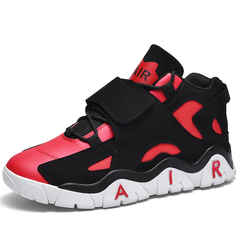 Баскетбольная обувь с высоким берцем, светильник, дышащая водонепроницаемая баскетбольная мужская обувь, уличные высококачественные износостойкие кроссовки - Цвет: black red
