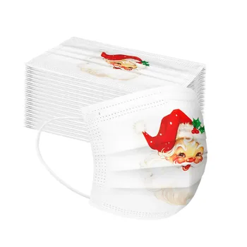 

100pcs Children White Masks Christmas Santa Claus Print Face Mask Three-layer Disposable Protective Cartoon Printing Mask Masque