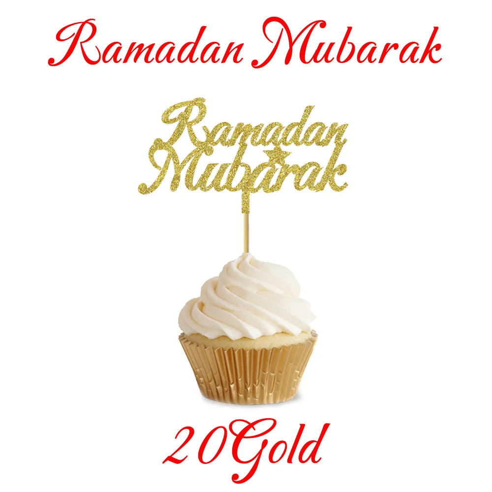 20 шт. 3x5 дюймов Eid Топпер для кексов Nikkah Mubarak Eid Mubarak hajj Mubarak Umrah Mubarak Топпер для кексов Eid al-Fitr украшения - Цвет: Ramadan Mubarak