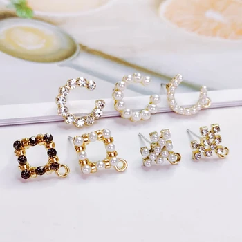

KC Gold Color Plated Rhinestone Pearl Stud Earrings Simple Eardrop Pendant Charms Jewelry Component Diy Handmade Material 8pcs