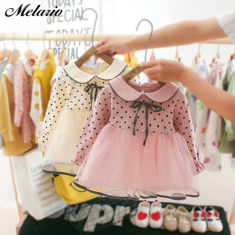 Melario/Одежда для маленьких девочек; платье в горошек с длинными рукавами для девочек; детская повседневная одежда; vestido infantil; милый костюм на день рождения