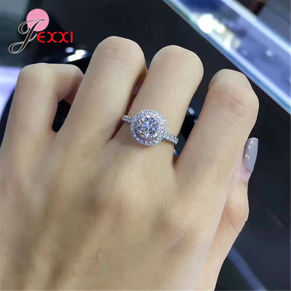 Exquisite 925 Sterling Silver Cubic Zircon Engagement Rings For Women Girl Rhinestone Wedding Fashion Jewelry