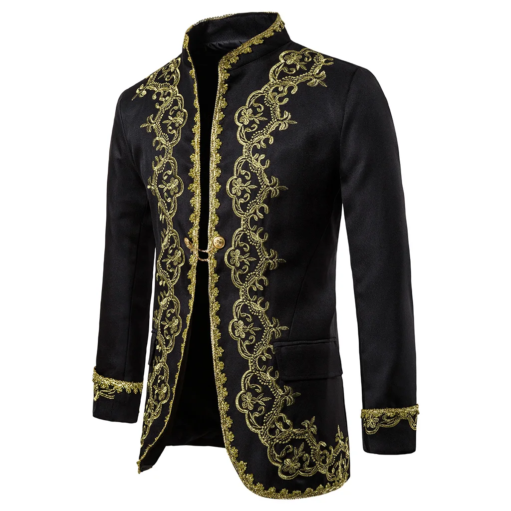 Oeak Африканский стиль Роскошный Блейзер Стильный золотой Вышивка Роскошный костюм куртка мужская подставка тонкий винтажный костюм пальто Свадебная вечеринка