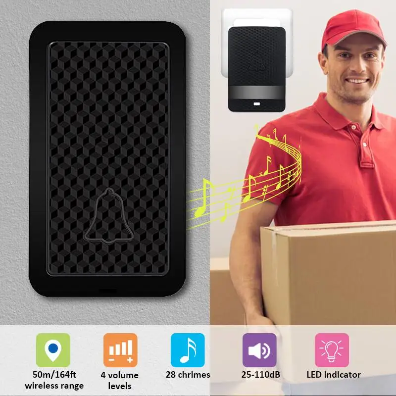 

Self powered Wireless DoorBell Waterproof Night Light No Battery EU/US/AU/UK Plug Home Cordless Door Bell 1 Button 1 Receiver