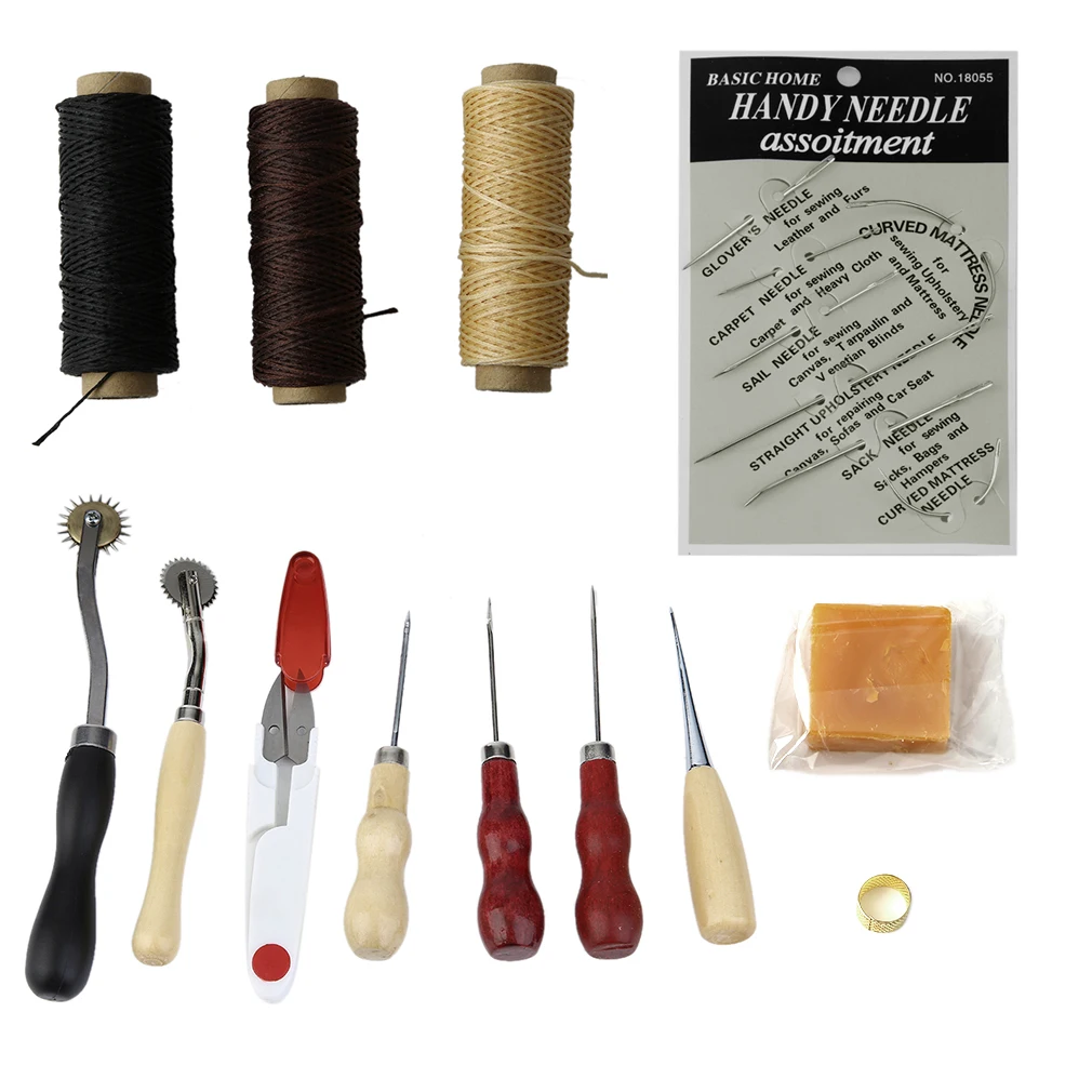 

Multifunctional 14pcs/set Handmade Leather Craft Hand Stitching Sewing Tool Thread Awl Waxed Thimble Kit Sets DIY Tools