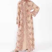 Paillettes Robe Musulmane Abaya vêtements islamiques pour femmes malaisie Jilbab Djellaba Robe Musulmane turc Baju Kimono caftan tunique(China)
